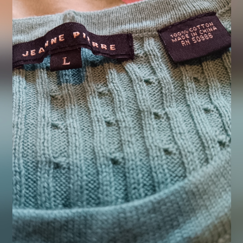 JEANNE PIERRE Teal Ribbed Knit Cardigan & Tank Set Large - Picture 6 of 7